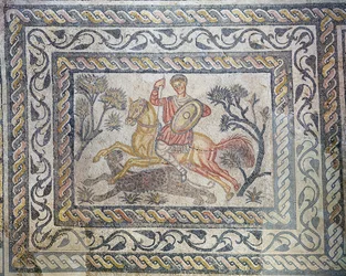 Un mosaico raffigurante una Caccia al Leopardo, dalla Villa de las Tiendas, c.326-400